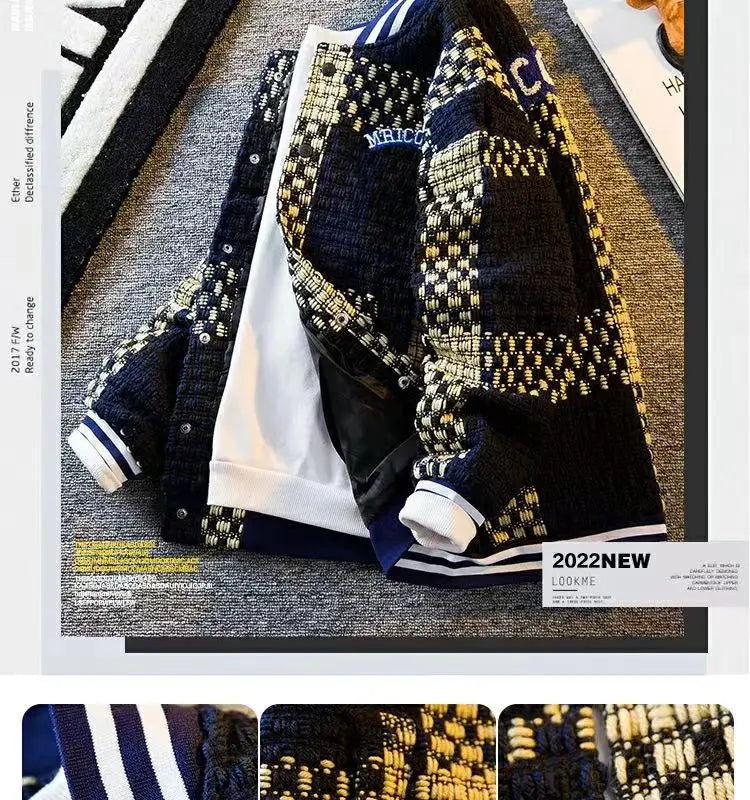 Autumn Winter New Men's Cardigan Single-Breasted Fashion Knit Sweater Stitching Colorblock O Collar Coats Swearter Jackets