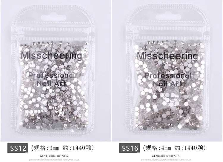 144/288 /1440pcs SS3-SS50 Crystal AB Clear Nail Rhinestones Non Hotfix Flat Back Stones DIY Strass Nail Art Decor Accessories