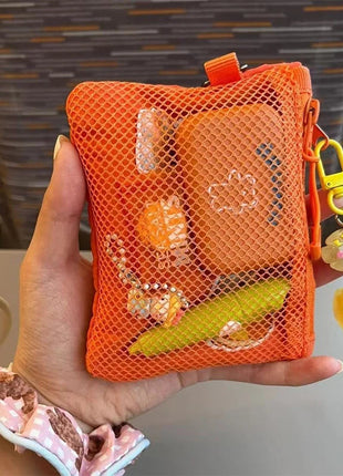 Travel Makeup Storage Bags New Mesh Coin Purse Simple Portable Mini Bag Multi-purpose Square Bag Double-layer Zipper Card Holder PlatiNum