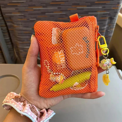 Travel Makeup Storage Bags New Mesh Coin Purse Simple Portable Mini Bag Multi-purpose Square Bag Double-layer Zipper Card Holder PlatiNum