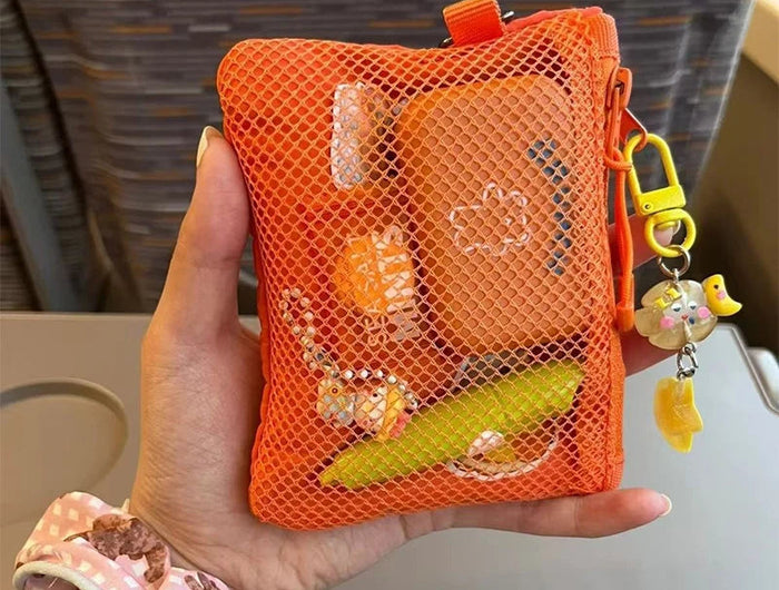 Travel Makeup Storage Bags New Mesh Coin Purse Simple Portable Mini Bag Multi-purpose Square Bag Double-layer Zipper Card Holder PlatiNum