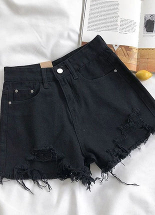 Pantaloncini di jeans coreani Donna Moda estiva Casual Jeans strappati a vita alta Tasca nappa Y2K Pantaloni caldi Streetwear Pantaloni blu
