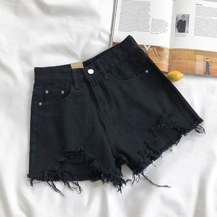 Pantaloncini di jeans coreani Donna Moda estiva Casual Jeans strappati a vita alta Tasca nappa Y2K Pantaloni caldi Streetwear Pantaloni blu