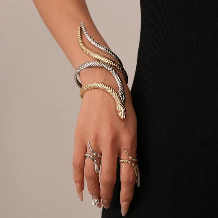 Offerta Speciale: Set di 2 Bracciali e Anelli a Forma di Serpente Punk, Bracciali Apribili a Spirale e Anelli per Dita, Gioielli per Mani Unisex platinumshop