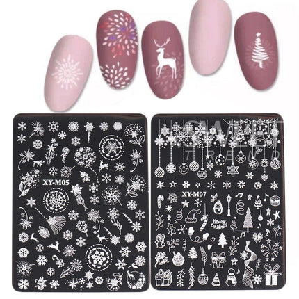 1 PC Nail Stamping Plates Christmas French Xmas Steel Printing Stencil Snowflakes Nail Stamp Templates Nail Art Manicure Tools