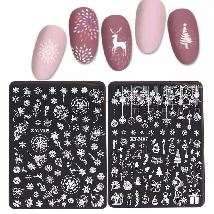 1 PC Nail Stamping Plates Christmas French Xmas Steel Printing Stencil Snowflakes Nail Stamp Templates Nail Art Manicure Tools