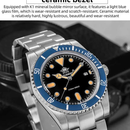 ADDIESDIVE Men's Gift Box Luxury Diver Watch Super Luminous Bubble Mirror Glass Quartz Watch 20Bar Ceramic Bezel Steel Watch