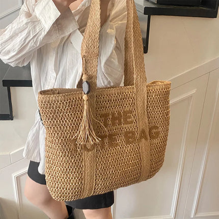 Women's Large Capacity French Style Woven Straw Bag, New Beach Vacation Crossbody Bag, Casual Commuter Tote Bag