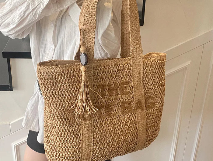 Women's Large Capacity French Style Woven Straw Bag, New Beach Vacation Crossbody Bag, Casual Commuter Tote Bag