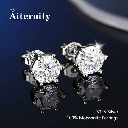 100% Real Sterling Silver S925 Moissanite Earrings Stud  With 2 Certificate D VVS1 Pass Diamond Test Pen For Women Men Jewelry PlatiNum