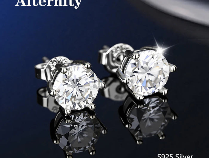 100% Real Sterling Silver S925 Moissanite Earrings Stud  With 2 Certificate D VVS1 Pass Diamond Test Pen For Women Men Jewelry PlatiNum