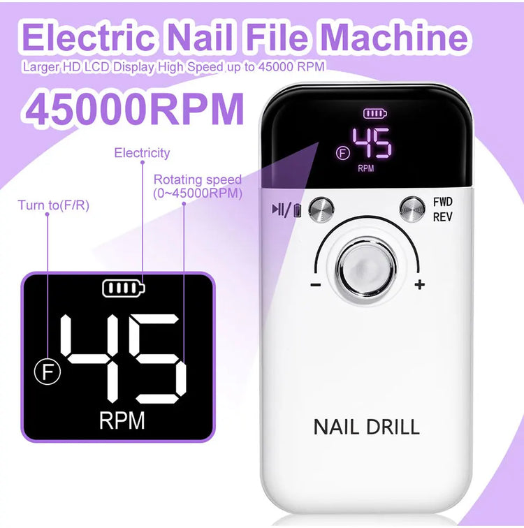 LIMEGIRL 45000RPM Electric Nail Drill Polisher Rechargeable Portable Electric Nail File Machine Kit for Home Acrylic Gel Nails Polishing