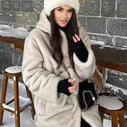 ZADORIN Luxury Long Mink Coat Woman Fashion Hooded Belted Fluffy Faux Fur Jacket Woman Clothes Ladies Winter Coats and Jackets