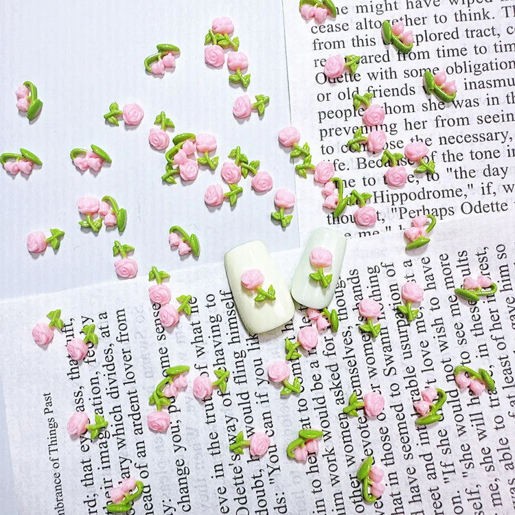 50/100/200Pcs, 5*8mm, Camellia, Rose, Lily of The Valley, Sweet, Flower Series, Nail Accessories, Stereo, DIY