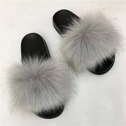 Fluffy Slippers for Women Soft Faux Fur Women's Summer Slippers Stylish Open Toe Sandals Comfy Fuzzy Indoor Outdoor Beach Shoes