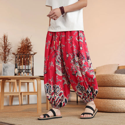 Vendite calde Pantaloni da uomo in cotone comodi pantaloni da spiaggia larghi stampa casual Harem elegante abbigliamento estivo pantaloni larghi giapponesi sottili