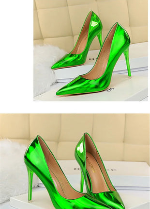 Tacchi alti da donna Blu Verde Décolleté di San Valentino Lusso lucido Stiletto Matrimonio Nuziale Discoteca Moda Semplice Colore solido 1829-2