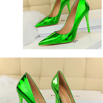 Tacchi alti da donna Blu Verde Décolleté di San Valentino Lusso lucido Stiletto Matrimonio Nuziale Discoteca Moda Semplice Colore solido 1829-2