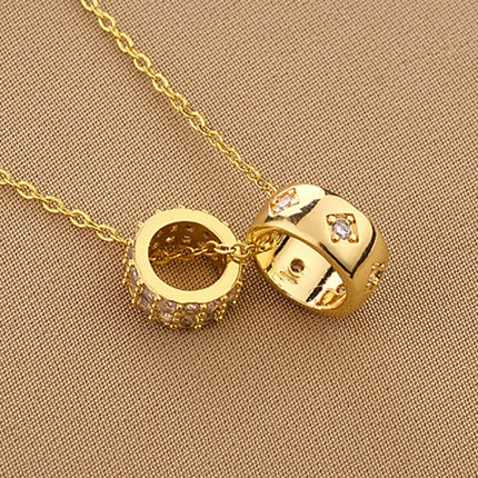 Non Tarnish Luxurious Fashion Crystal Rhombus Necklace with Ring Pendant Gold Color Jewelry for Women PlatiNum