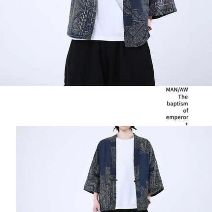 Camicie Uomo Yukata Cosplay Kimono Giapponese Retrò, Camicie Etniche Stampate da Uomo, Camicie in Lino Moda Donna, Blusa Oversize Haori
