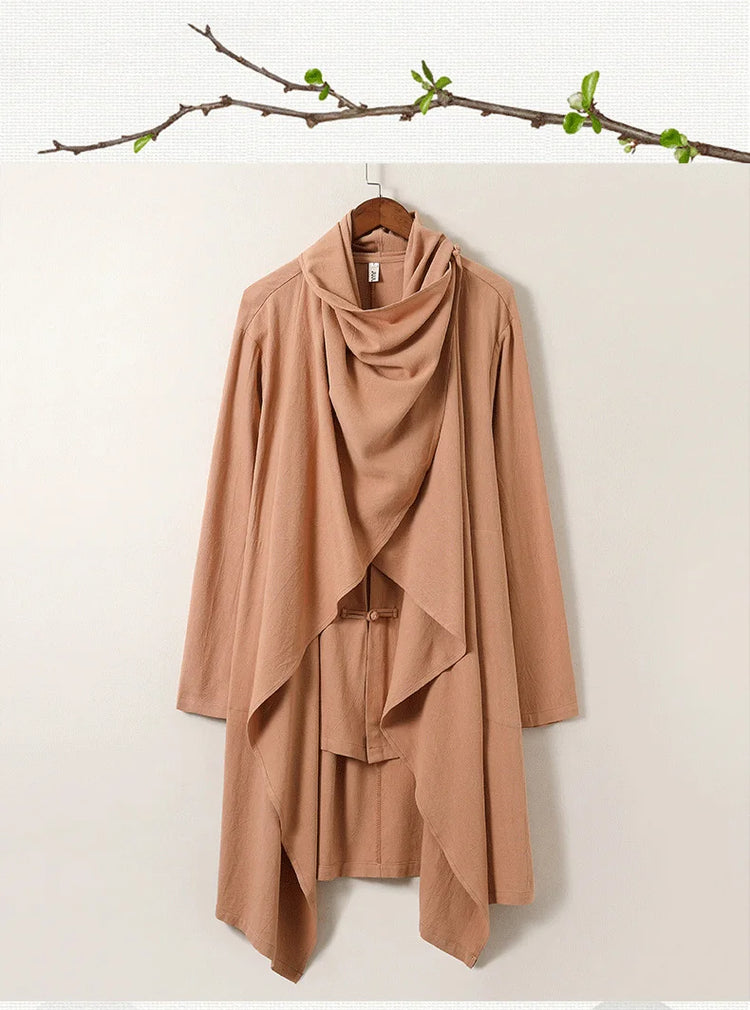 2025 Autunno Uomo Baggy Bello Fresco Trench Stile Cinese Mantello Camicie Moda Casual Lino Irregolar