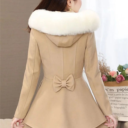 2023 New Winter Women's Woolen Blend Coat A-Line Double-Breasted Jackets Female Fur Collar Office Lady Wool Outwear