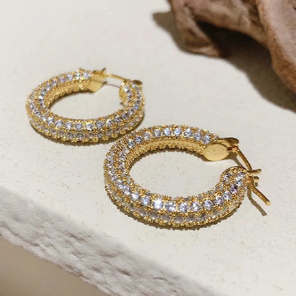 Stainless Steel Gold Color Large Round Hoop Earrings for Women Exquisite Shiny Zircon Circle Huggie Chunky Earring Jewelry Gifts PlatiNum