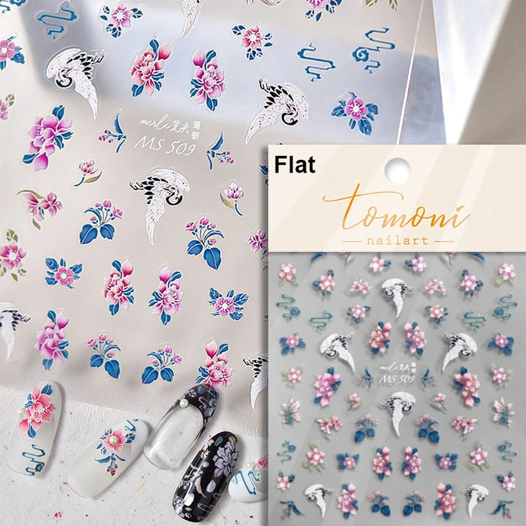 5D Kawaii Lily Nail Art Stickers 1pcs Japanese Pink White Flower With Diamond Self Adhesive Nail Decorations Slider Decals DIY