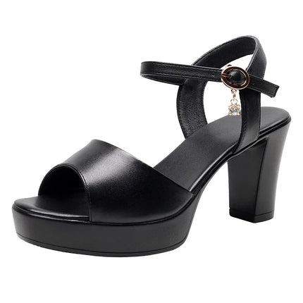 Size 32-43 2024 Genuine Leather Fashion Fish Mouth Women'S High Heel Summer Shoes Dress Sandals Female Woman Sandals Platform PlatiNum