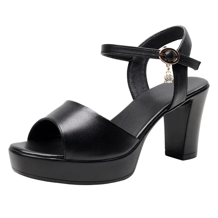 Size 32-43 2024 Genuine Leather Fashion Fish Mouth Women'S High Heel Summer Shoes Dress Sandals Female Woman Sandals Platform PlatiNum