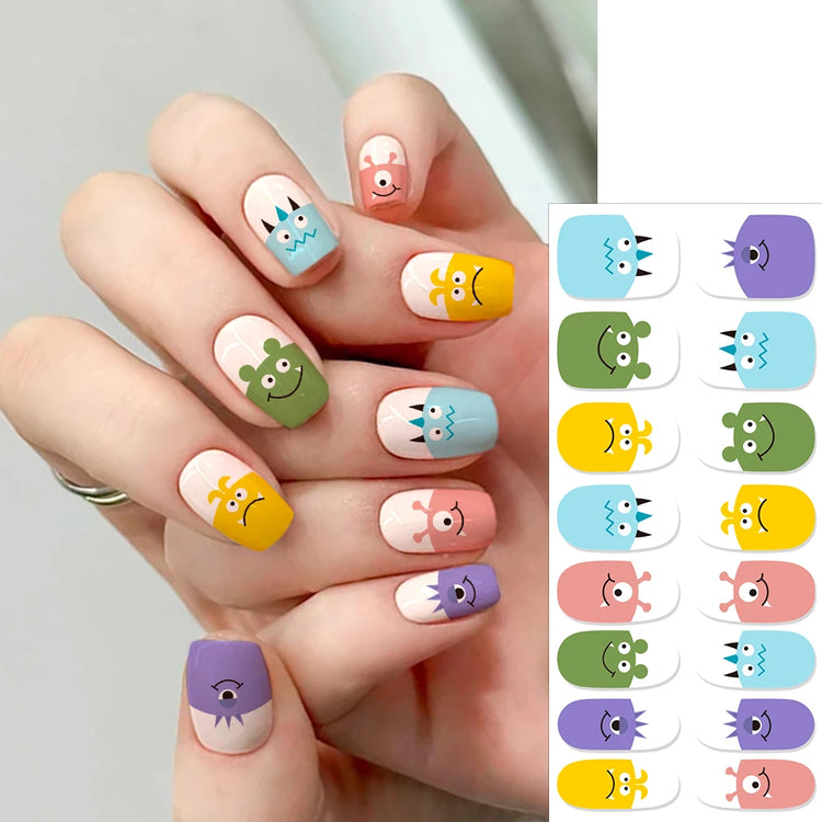16Tips Semi Cured Leopard Print Gel Nail Stickers Chic Maillard Color Nail Strips Patch Self-adhesive UV Lamp Need Press On Nail