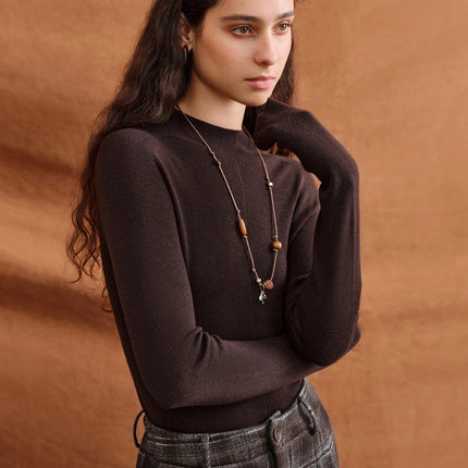 FSLE【Premium Series】German Biella Wool Autumn Super Fine Washable Seamless One-Piece Mock Neck Thermal Base Layer Shirt Women PlatiNum