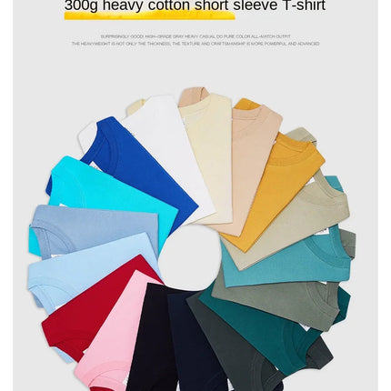 Beige 300g Heavyweight Cotton Short Sleeved T-shirt Summer Round Neck Loose and Base Shirt for Men Women Basic Tee PlatiNum