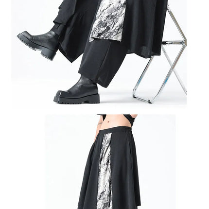 Pantaloni Stile Coreano di Tendenza, Design Casual da Uomo, Moda Streetwear, Pantaloni Maschili Oversize a Gamba Larga con Effetto Due Pezzi