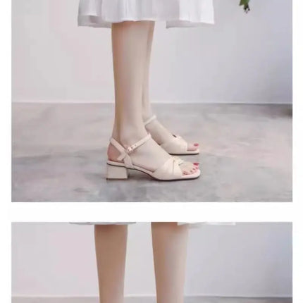 Versatile women's mid-heel platform sandals, new fashionable 2026 spring single-strap high-heeled Roman sandals