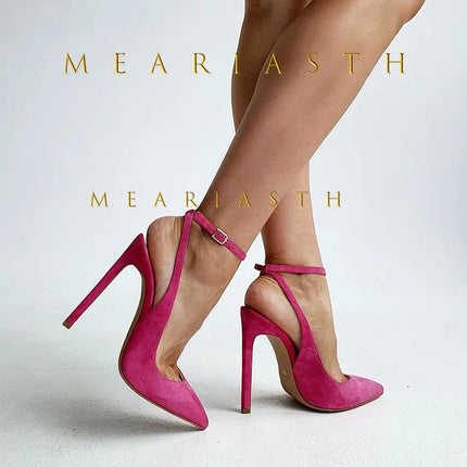 2025 Sandali a punta sexy con tacco ultra alto eleganti sandali estivi in vernice con reggicalze tacchi alti abito alla moda scarpe da donna per banchetti