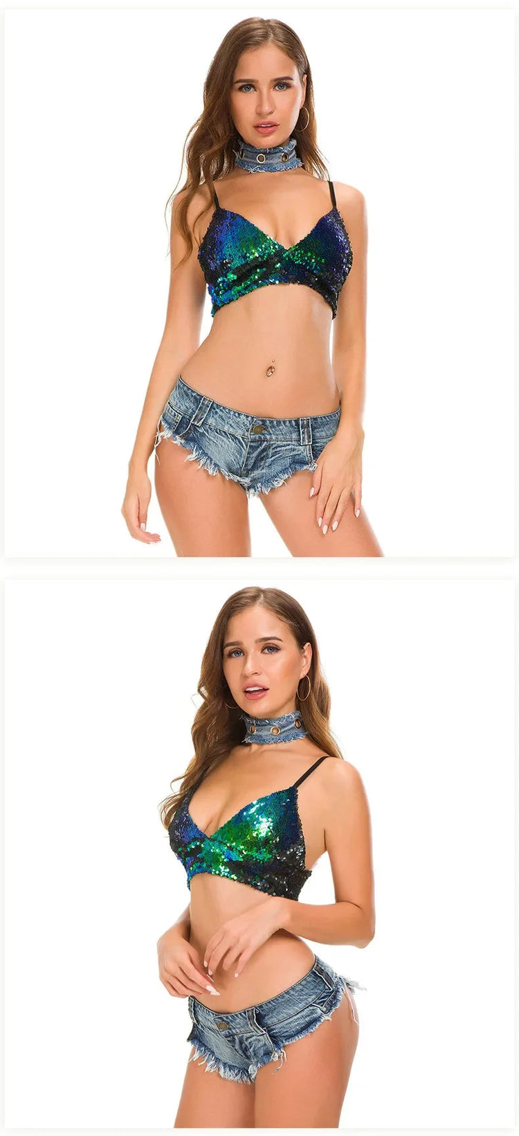 Women's Denim Shorts StreetWear Y2k Low Waisted Denim Beach Bikini Retro Super Shorts Nightclub Bar Pole Dance Clotheshot Summer PlatiNum