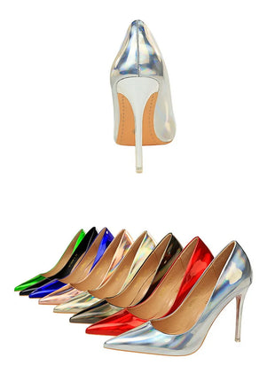 Tacchi alti da donna Blu Verde Décolleté di San Valentino Lusso lucido Stiletto Matrimonio Nuziale Discoteca Moda Semplice Colore solido 1829-2