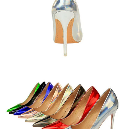 Tacchi alti da donna Blu Verde Décolleté di San Valentino Lusso lucido Stiletto Matrimonio Nuziale Discoteca Moda Semplice Colore solido 1829-2