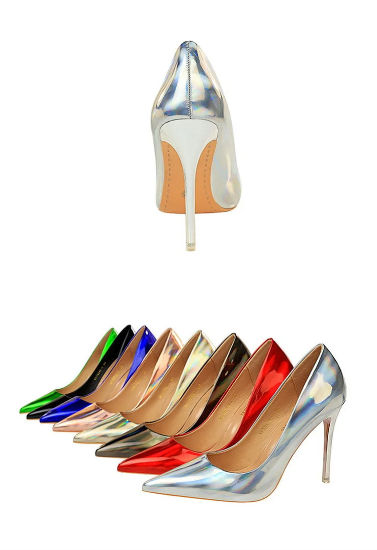 Tacchi alti da donna Blu Verde Décolleté di San Valentino Lusso lucido Stiletto Matrimonio Nuziale Discoteca Moda Semplice Colore solido 1829-2