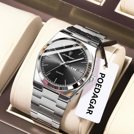 POEDAGAR Orologio da polso al quarzo da uomo di lusso Impermeabile luminoso Data Settimana Orologio da uomo Orologi da uomo d'affari in acciaio inossidabile platinumshop