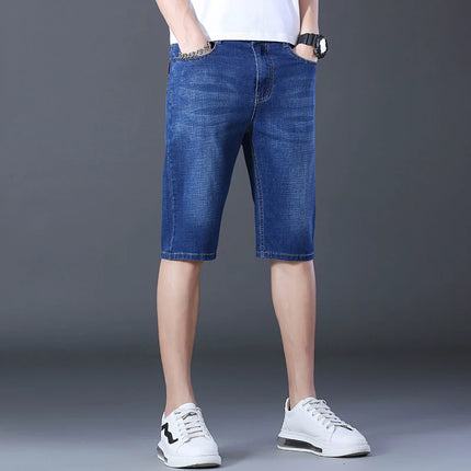 2026 Pantaloncini Casual da Uomo in Denim Cotone Elastico Dritti di Alta Qualità al Ginocchio Jeans Classici Vintage Moda Blu