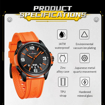 NAVIFORCE Creativo cinturino in TPU orologio da polso maschile moda sportiva 3ATM quarzo impermeabile giorno e data display orologi da uomo Reloj Hombre platinumshop