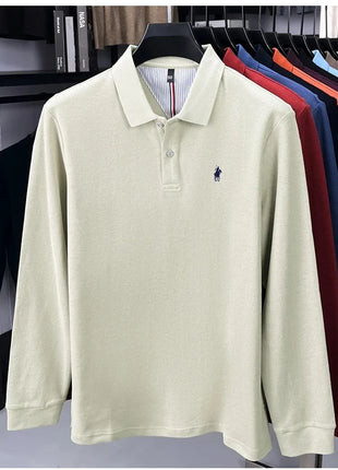 Polo à manches longues de marque haut de gamme 100 % coton, nouveau t-shirt décontracté à revers pour homme d'affaires, confort de luxe avec broderie Paul poney