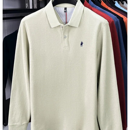 High-end branded long-sleeved polo shirt, 100% cotton, new business men's leisure lapel t-shirt, luxury comfort with Paul pony embroidery