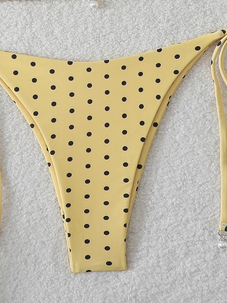 Bikini di Tendenza 2026, Costume da Bagno Sexy con Perle, Micro Bikini a Pois, Abbigliamento da Spiaggia per Donna platinumshop