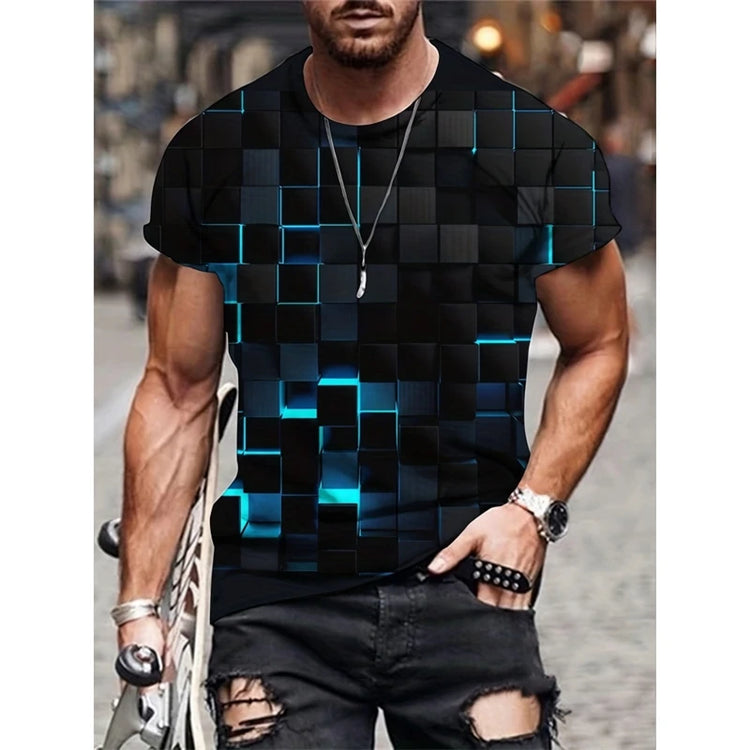 T-shirt grafiche a righe moda semplice per uomo T-shirt stampate in 3D a maniche corte alla moda estiva T-shirt girocollo oversize casual