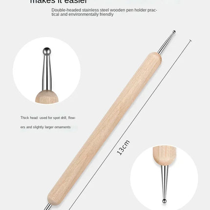 Dual End Wooden Dotting Pen Marble Nail Art Tool Set Manicure Painting Kit 5PCS DIY Nail Design
