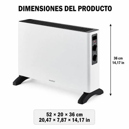 2000W Electric Convector Heater for Home, Portable Heater with Adjustable Thermostat and 2 Power Levels, Coverage of 20-32m², Durable Metal Body, White and Black