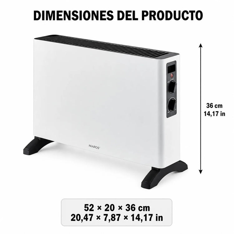2000W Electric Convector Heater for Home, Portable Heater with Adjustable Thermostat and 2 Power Levels, Coverage of 20-32m², Durable Metal Body, White and Black